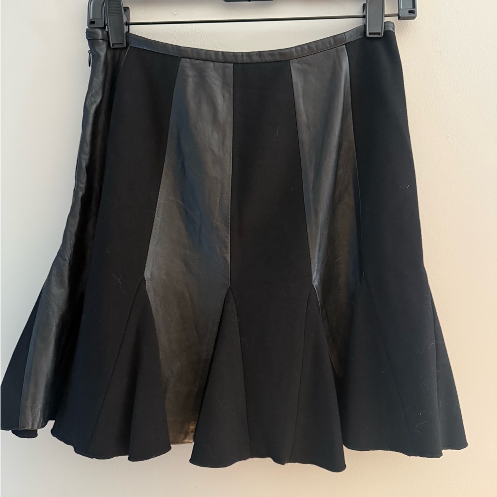 Catherine Malandrino Lamb Leather Panel Skater Skirt - Sz 2